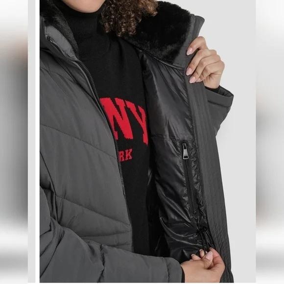 NWT - DKNY Women's Long Gray Puffer Jacket Size M - Picture 9 of 15